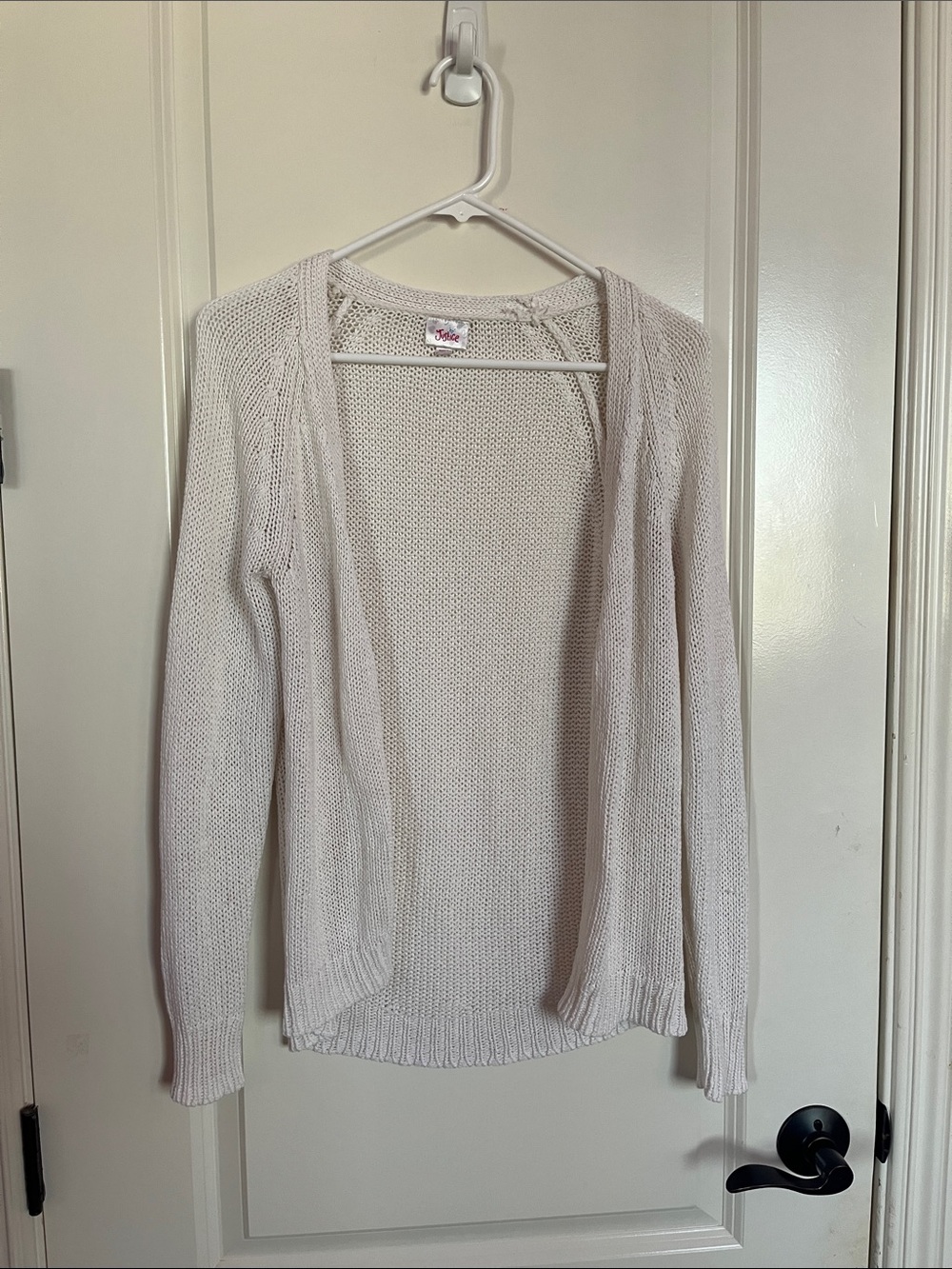 Justice Open-Front Cream Knit Cardigan Size 18
